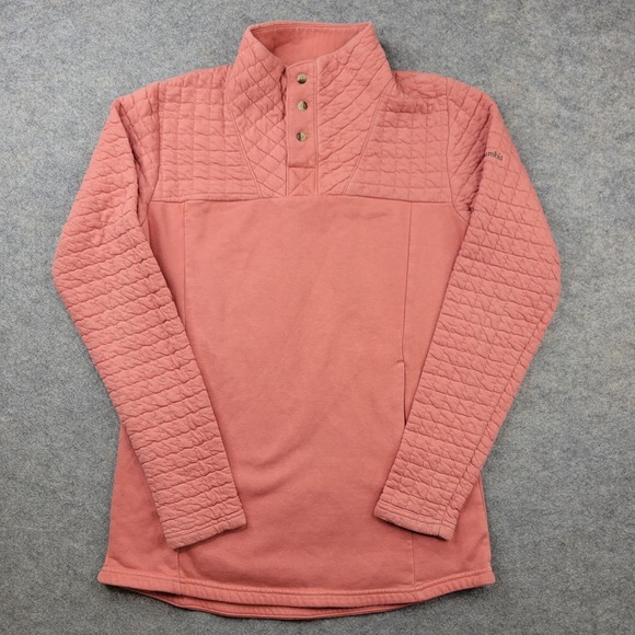 Columbia Sweaters - Columbia Sweater Womens Small Pink Quilted Mock Neck Snap Fleece Pullover Top